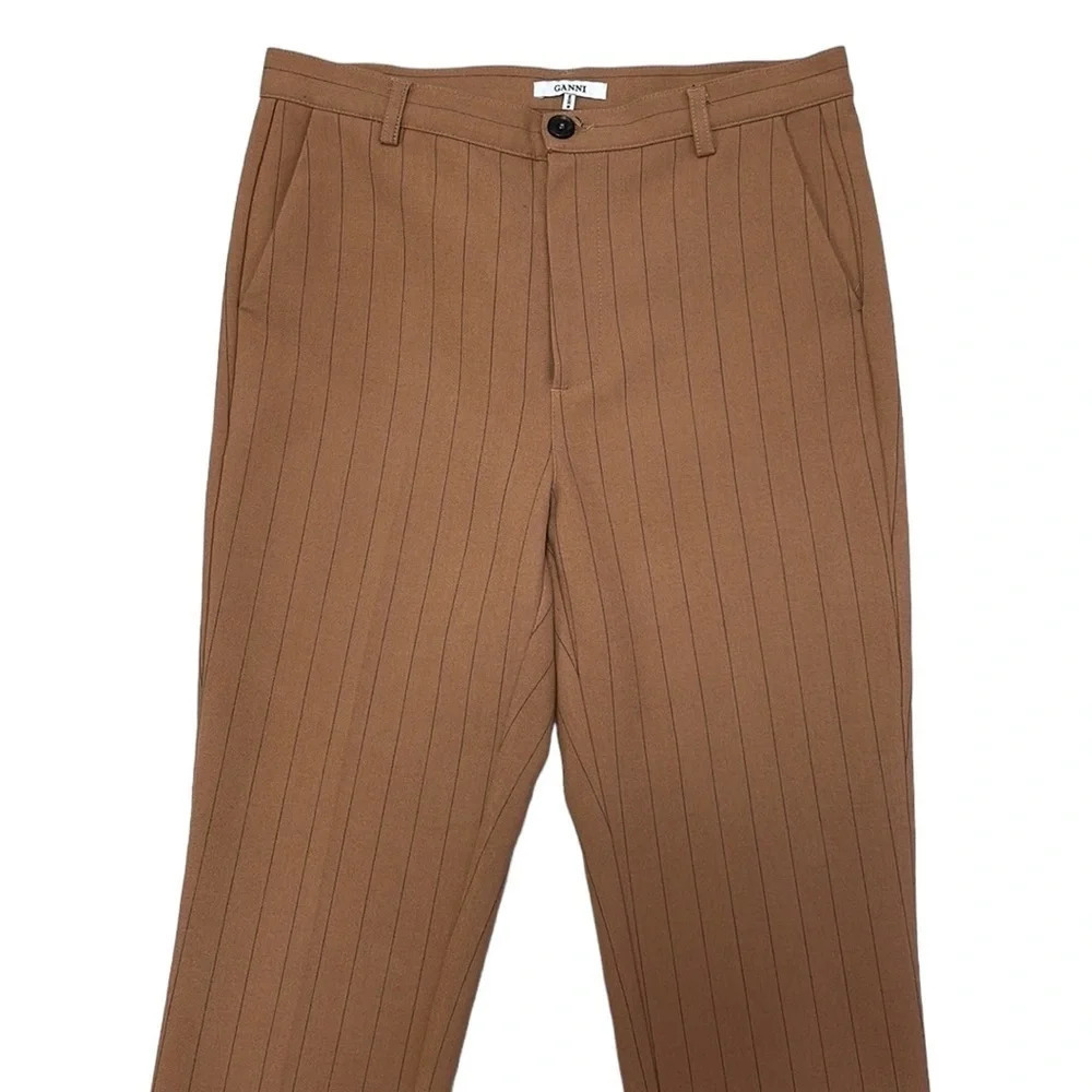 Ganni Pants Cropped Tan Black Striped Size X-Small XS - Picture 2 of 11